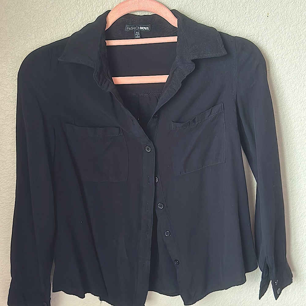 Black Fashion Nova Button shirt- XS